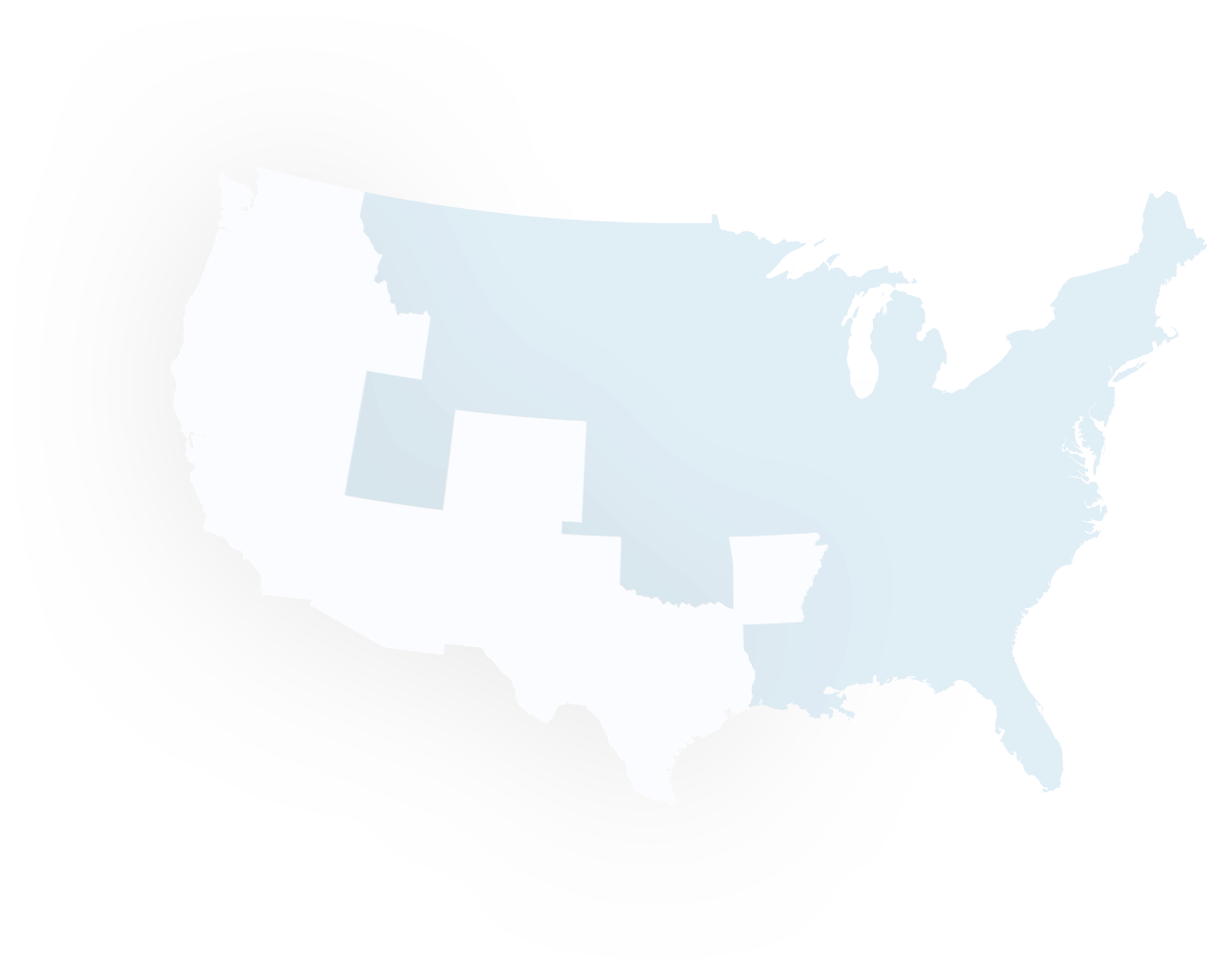 Image of United States with ten states where firm operates highlighted.