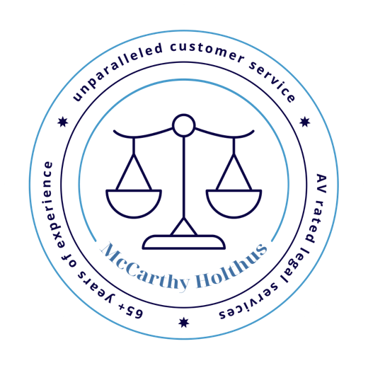 Firm's round seal, with the scales of justice and words describing our expertise